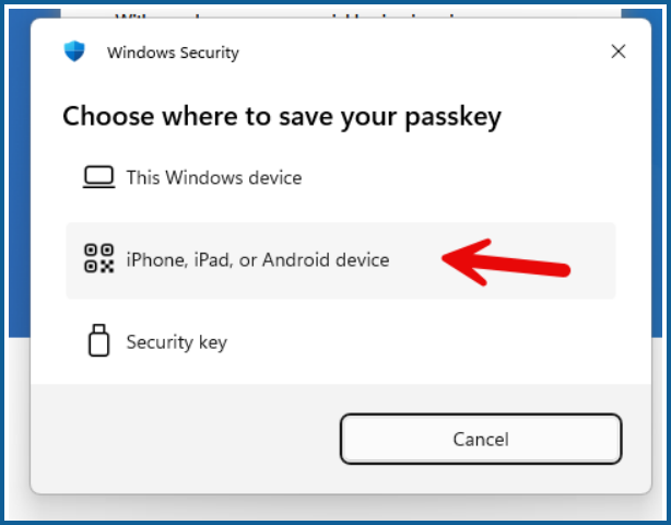 Image: Select Mobile Device for Passkey