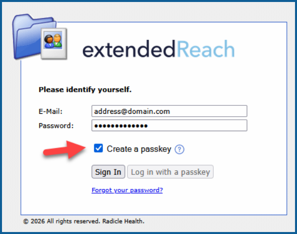Image: Login Screen - Create a Passkey Option